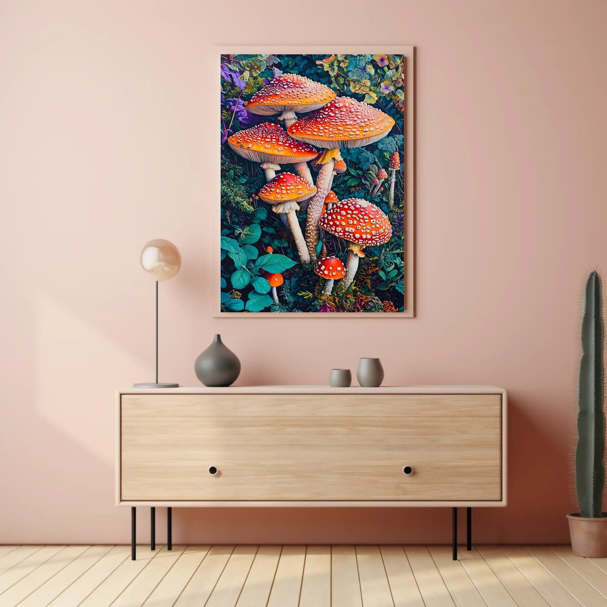 Vibrant Mushroom Illustration Enchanting Fantasy or Mythology Poster
