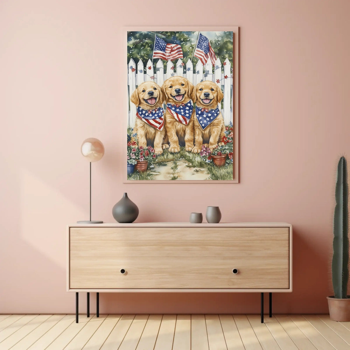 Charming Trio Of Golden Retriever Puppies Wall Art Poster