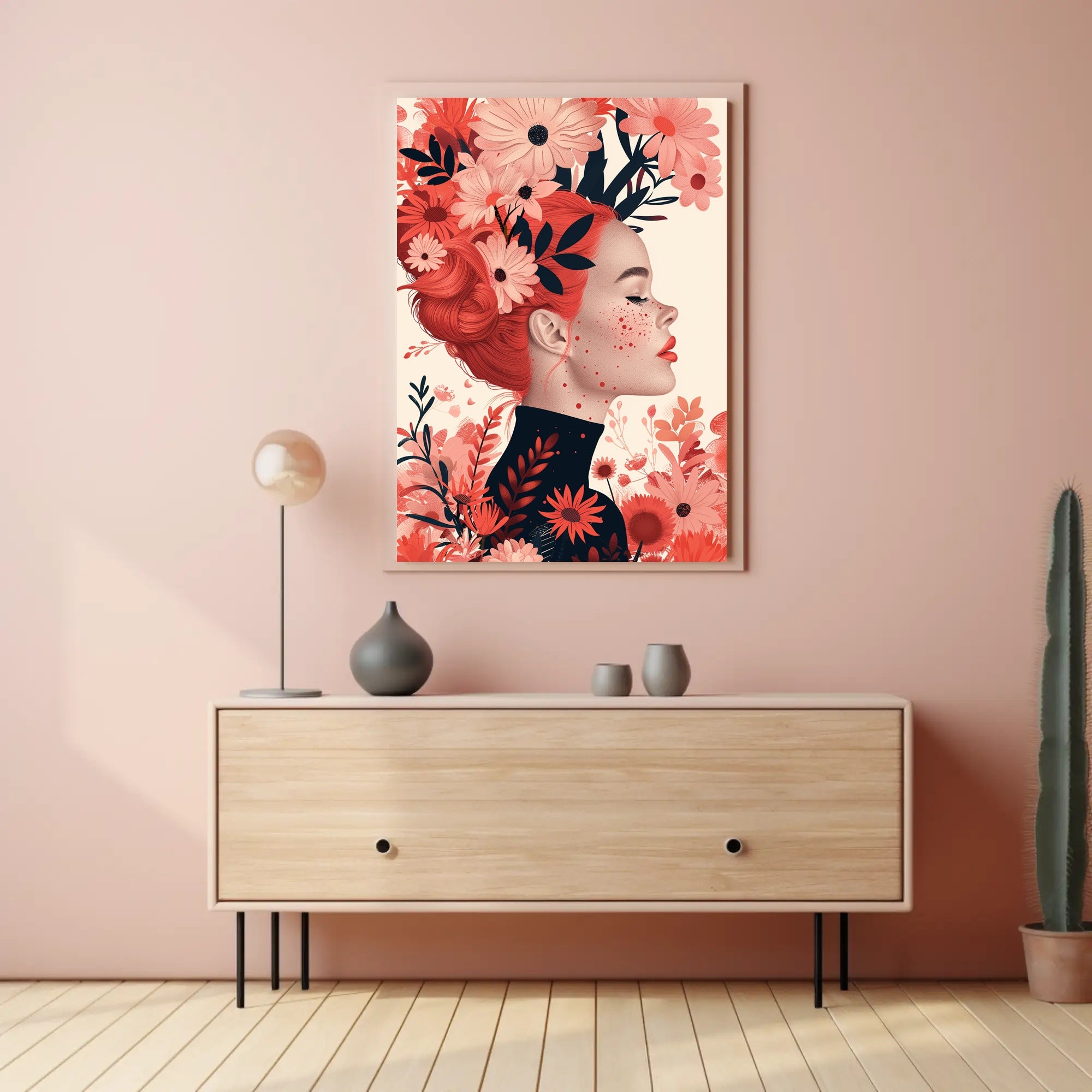 Ethereal Redhead Floral Fusion Art Poster PosterGoat
