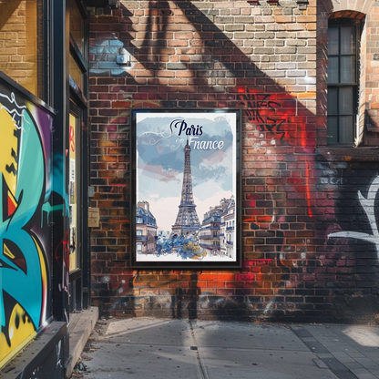Paris France Watercolor Eiffel Tower View