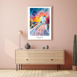 Mykonos Watercolor Dreamscape: Idyllic Travel Poster PosterGoat