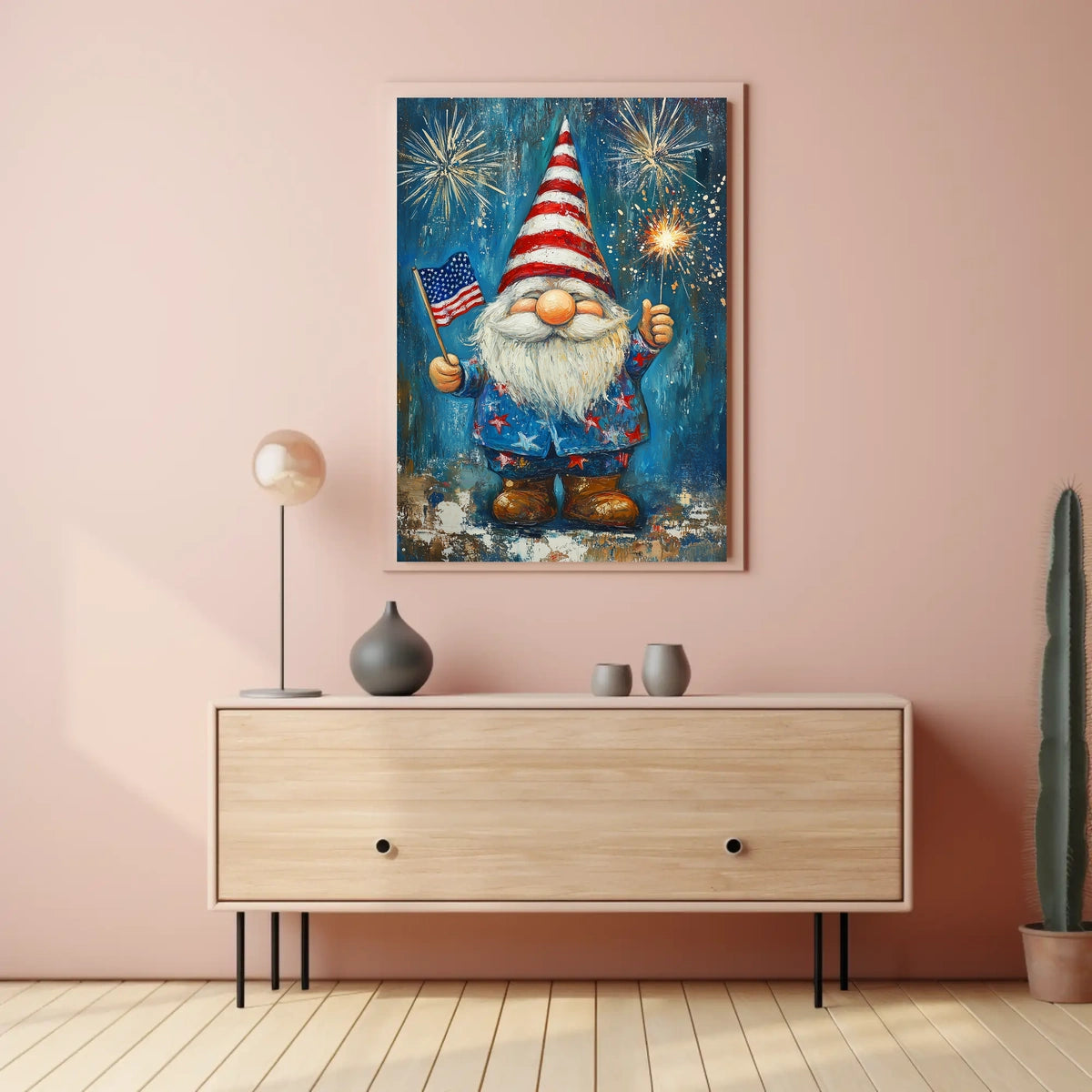 patriotic gnome holding a sparkler Poster