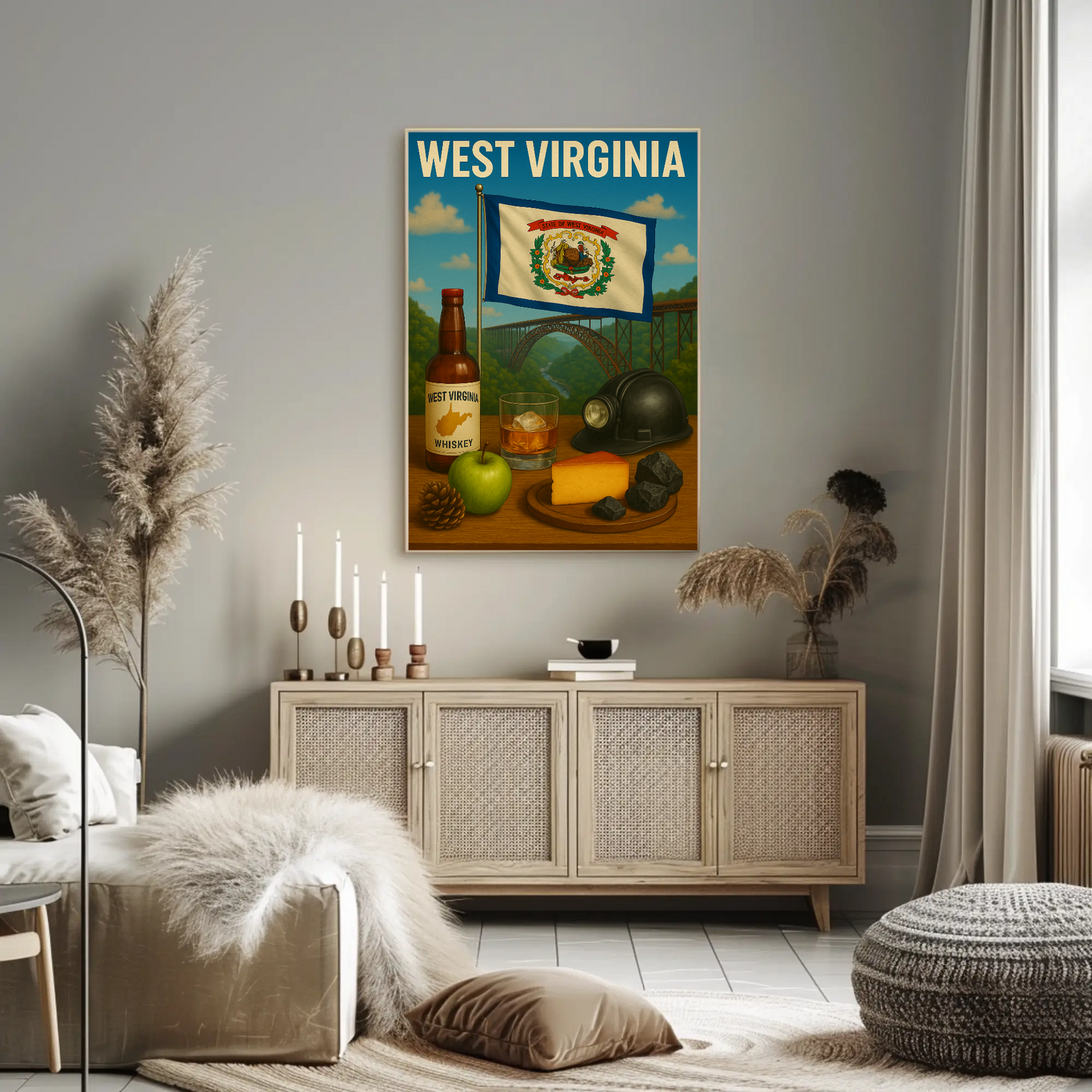 West Virginia Coal Whiskey Cheese Apple Bridge Travel Poster