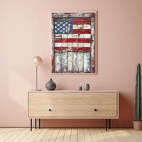 Rustic Wooden Barn Door With Faded American Flag Poster