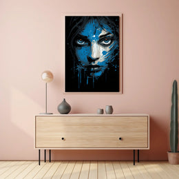 Intense Blue Gaze Abstract Portrait Art Poster