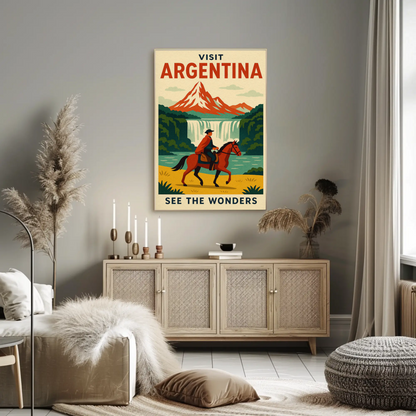 Visit Argentina Gaucho Waterfalls Adventure Travel Poster