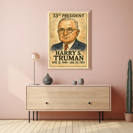 Harry S. Truman 33rd President of the United States Exaggerated Cartoon Sketch Poster