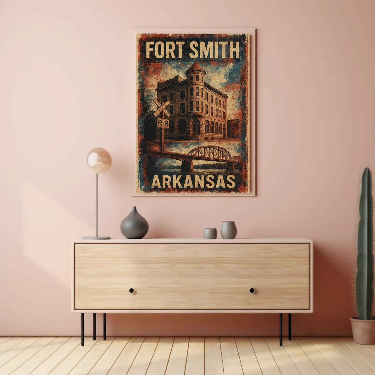 Fort Smith Vintage Architecture Travel Sepia Tone Arched Bridge Railroad History Art Deco Poster