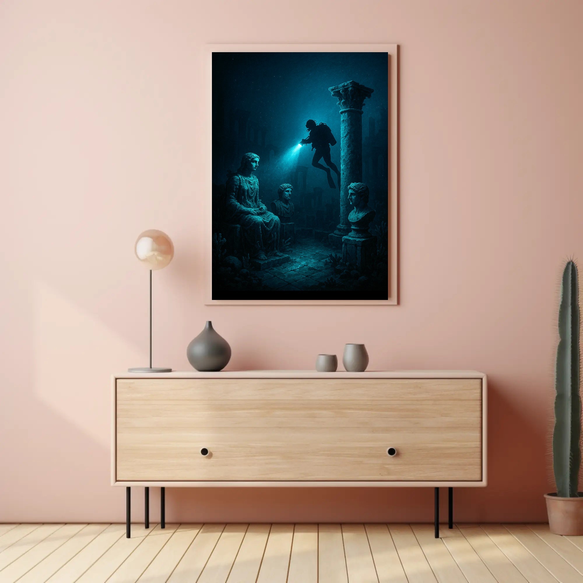 Underwater Ruins Exploration Art Print Poster PosterGoat