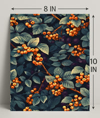 Vivid Artistic Botanical Poster with Orange Berries Illustration