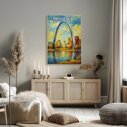 Missouri Gateway Arch Capitol River Sunset Poster Poster