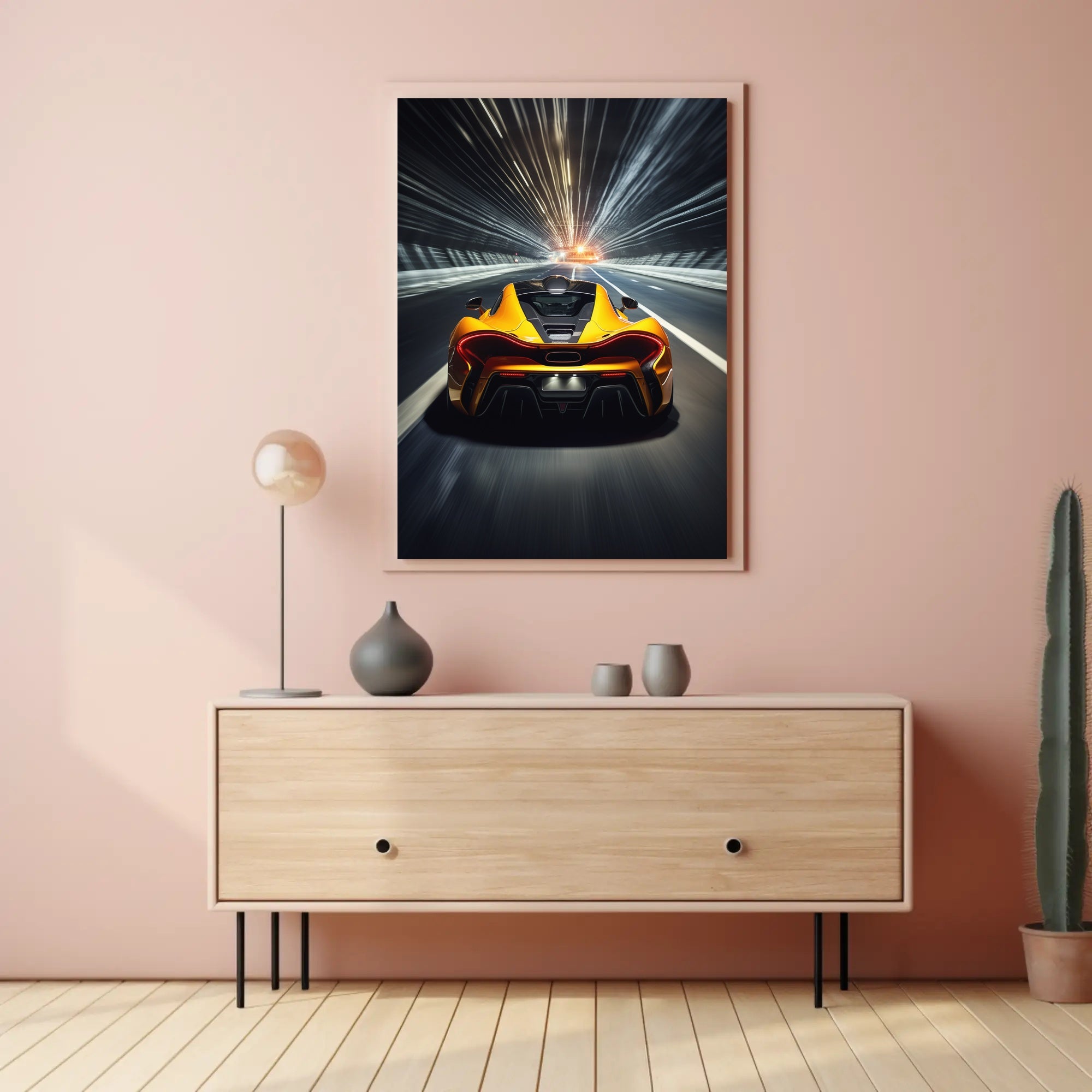 Sleek Modern Sports Car in Tunnel Futuristic Sci-Fi Poster