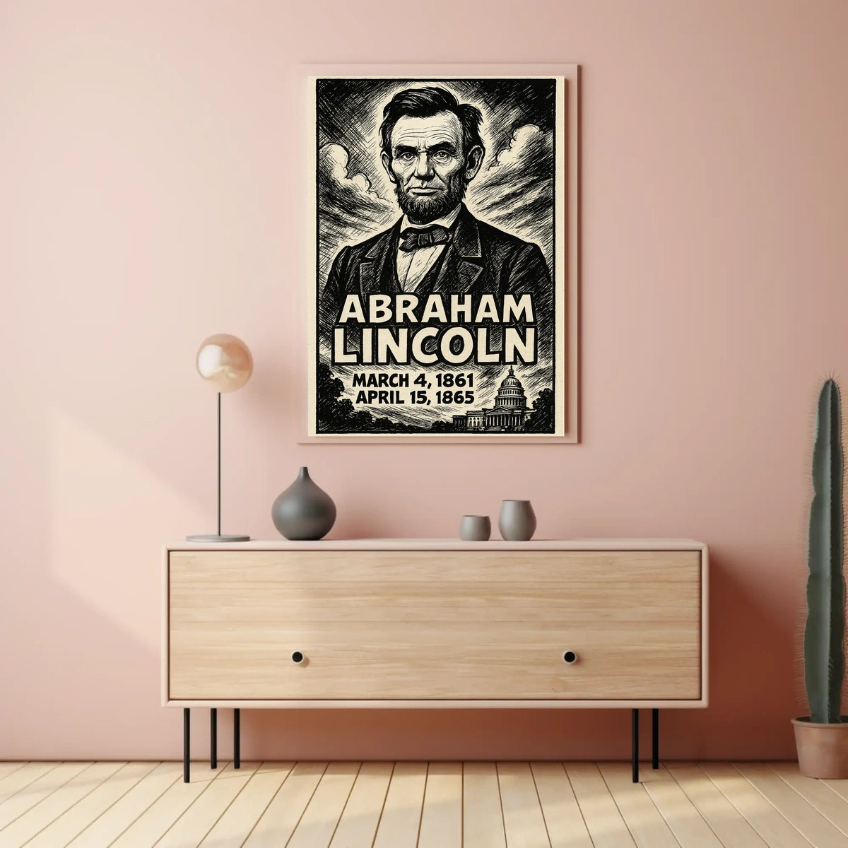 Abraham Lincoln 16th President of the United States B & W Comic Sketch Poster