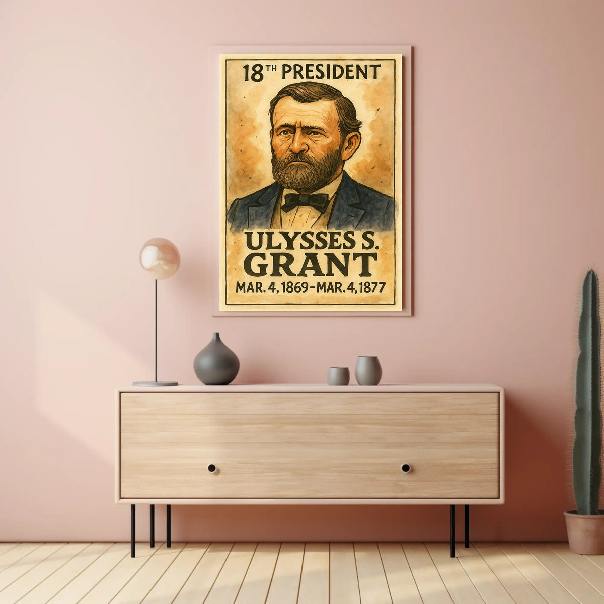 Ulysses S. Grant 18th President of the United States Exaggerated Cartoon Sketch Poster