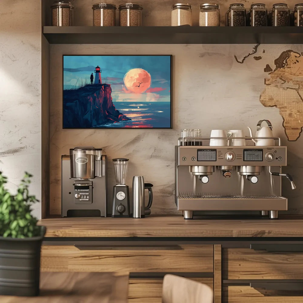 Lighthouse Moonlit Serenity: Coastal Exploration Art Print