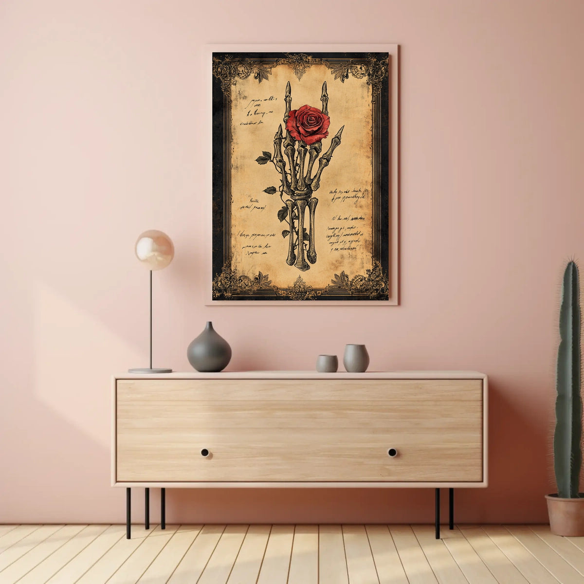 Gothic Rose and Skeleton Hand Artistic or Pop Culture Poster
