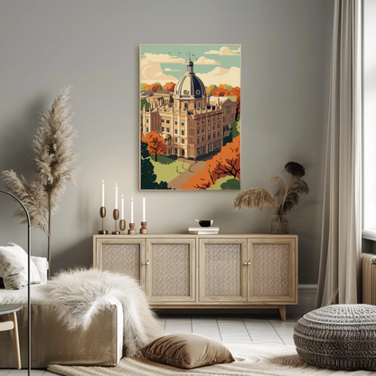 Oxford University England Autumn Historic Campus Travel Poster