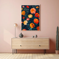 Elegant Floral Artwork on Dark Background - Artistic Poster