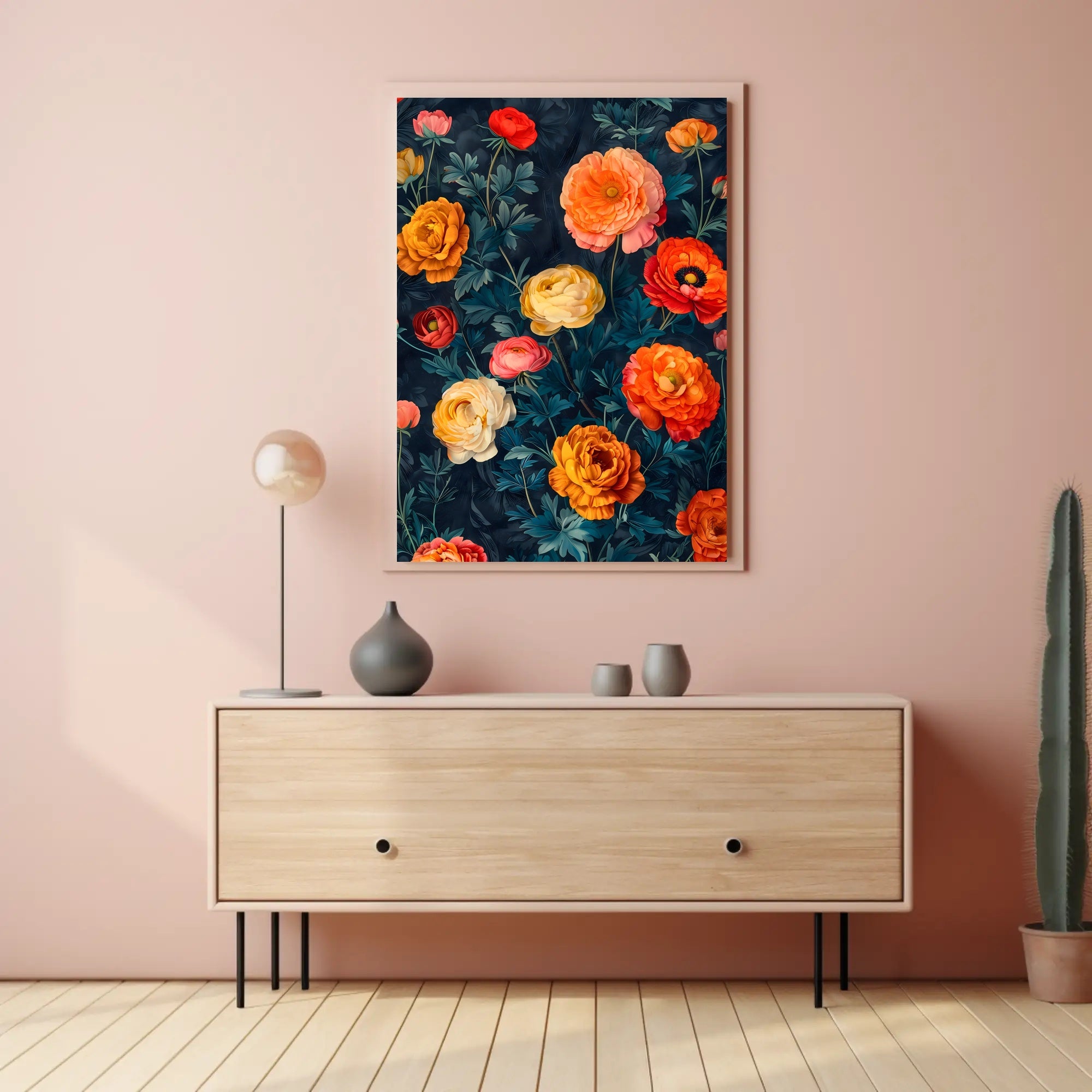 Elegant Floral Artwork on Dark Background - Artistic Poster