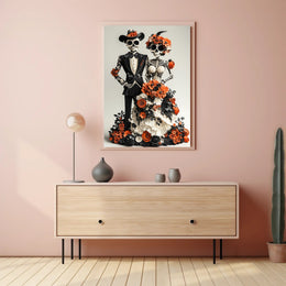 Day of the Dead Skeleton Wedding Art Poster - Cultural or Heritage Poster