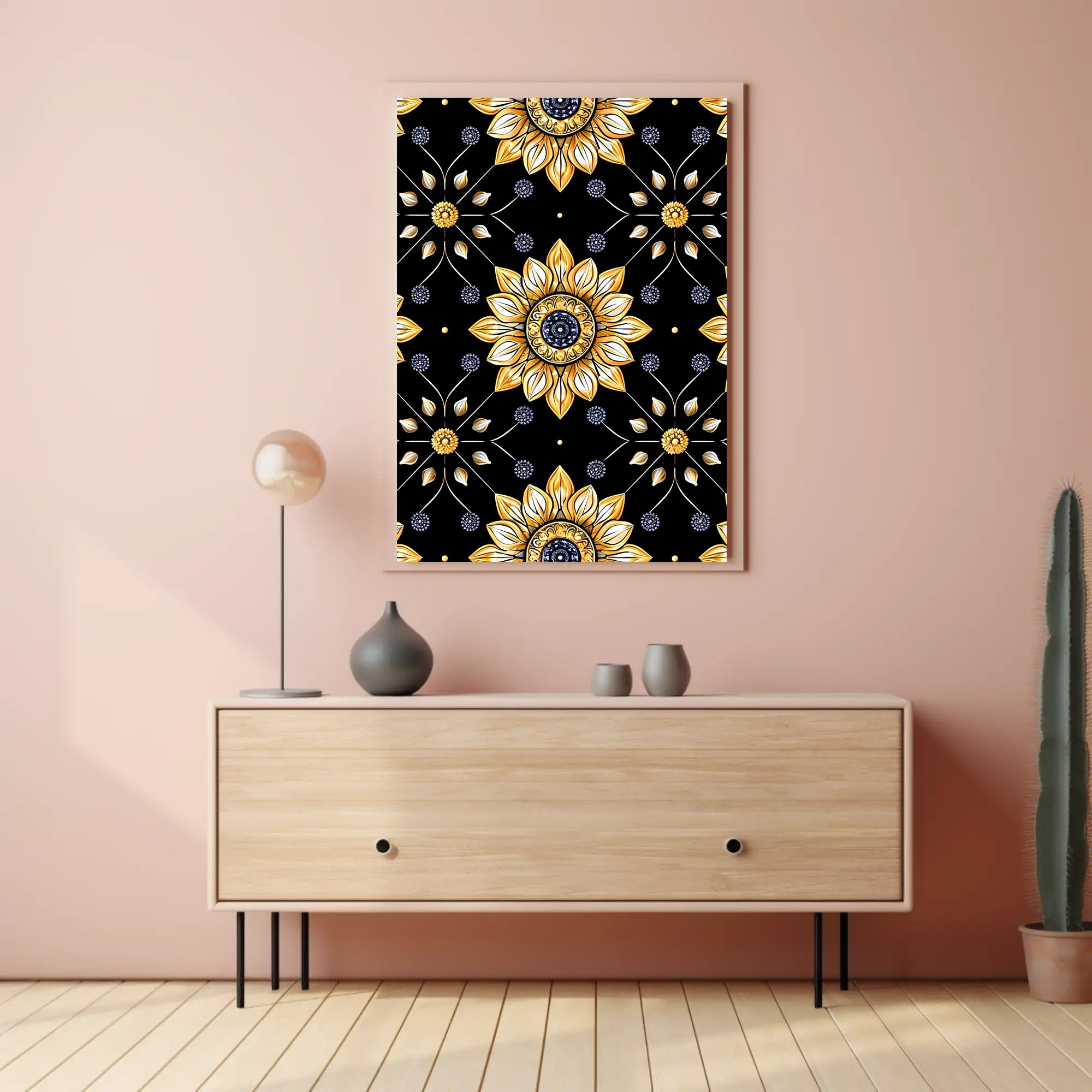 Golden Floral Elegance Wall Art Print