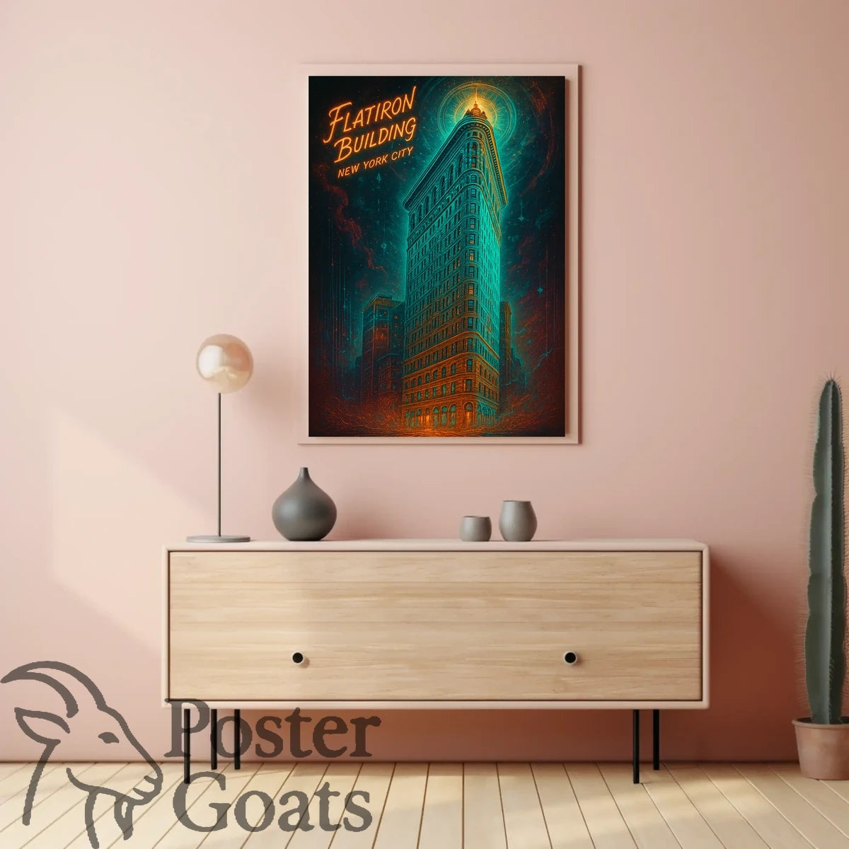 Flatiron Building New York: Surreal Neon Urban Cityscape Poster