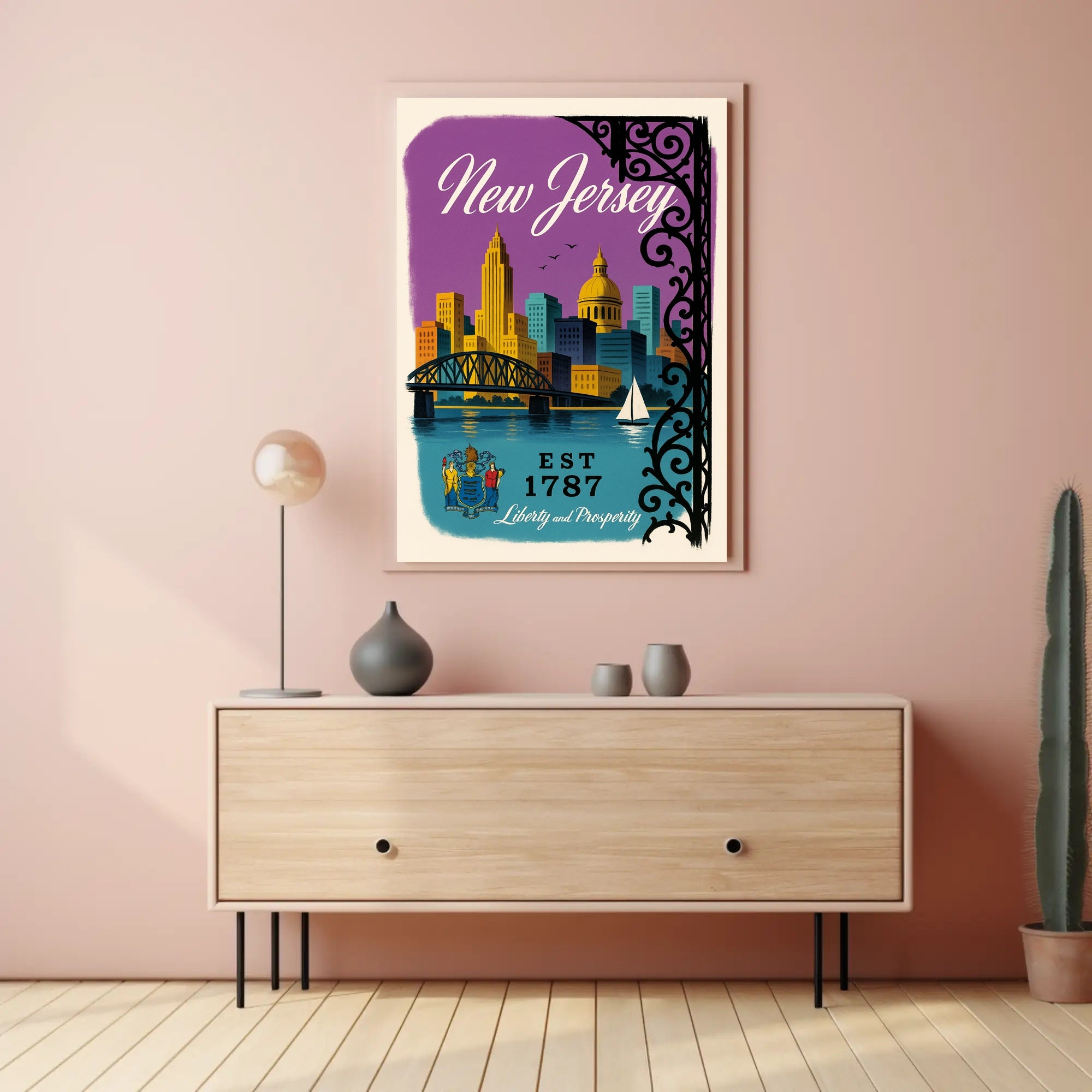 New Jersey Skyline Vintage Travel Poster
