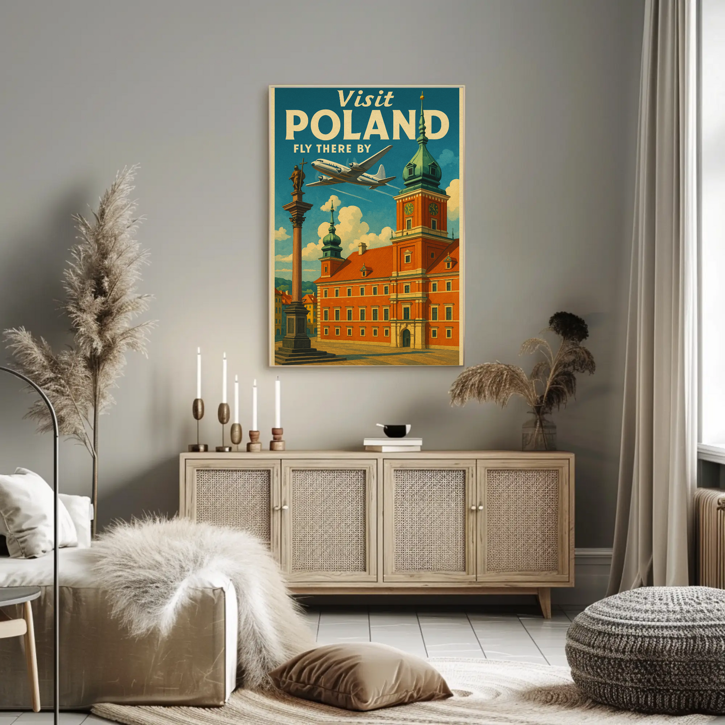 Visit Poland Historic Castle Flight Travel Poster