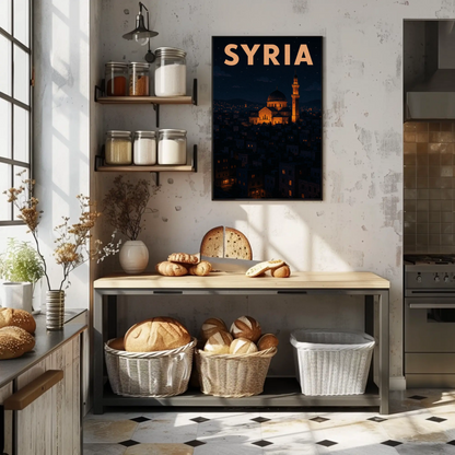 Syria Mosque Cityscape Nighttime Middle East Poster