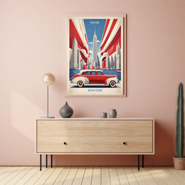 New York City Car Art Poster Vintage Cityscape Wall Art