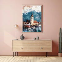 Liechtenstein Balzers Church and Mountains View Poster