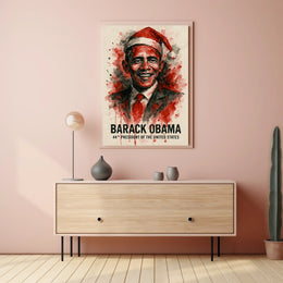 Barack Obama Santa Hat Portrait Historical Presidential Poster