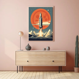 Retro Space Shuttle Launch Scene: Futuristic Sci-Fi Poster