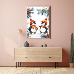 Festive Penguins Winter Wonderland Animal Poster