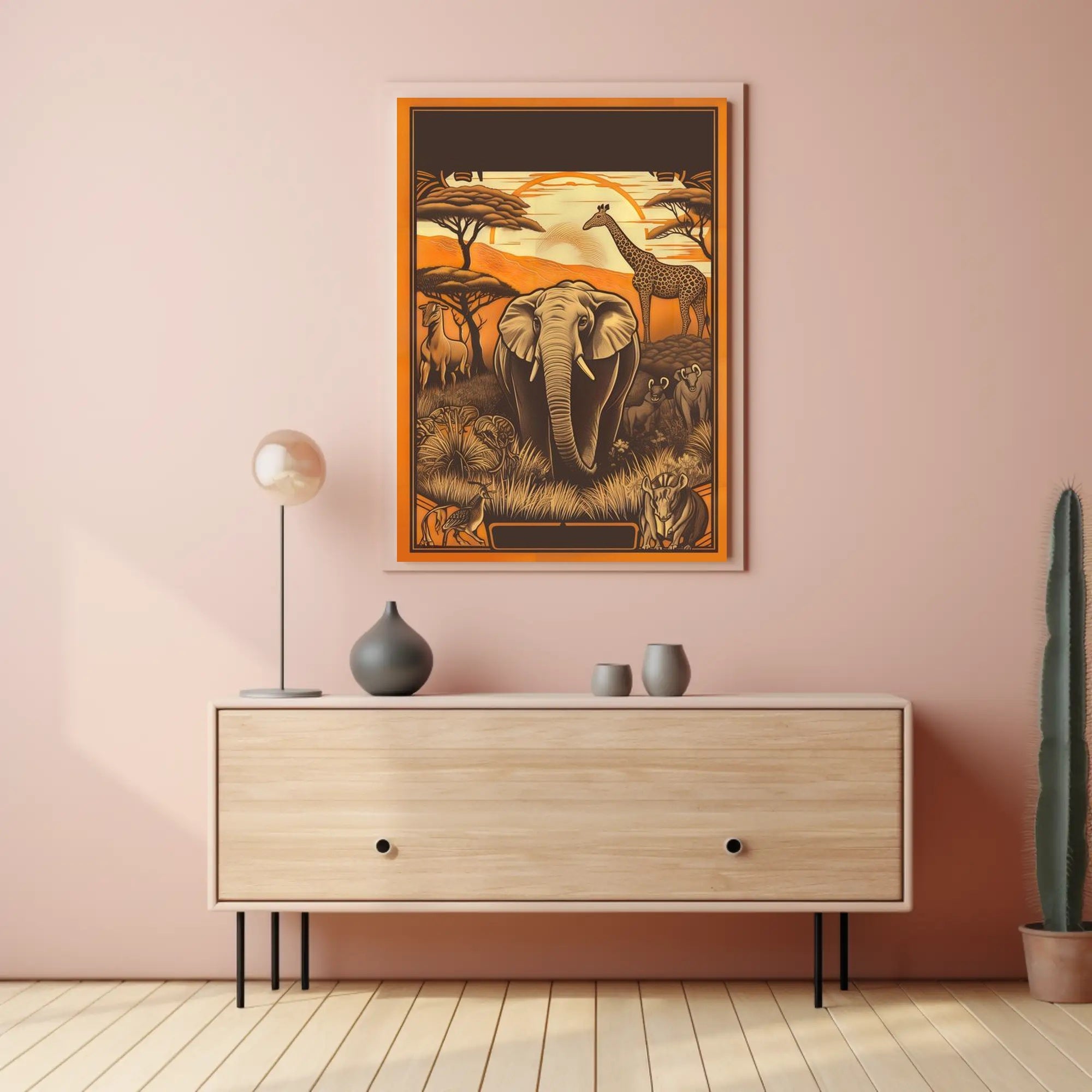 Safari Wildlife Adventure: Majestic Elephant and Savanna Scene Poster
