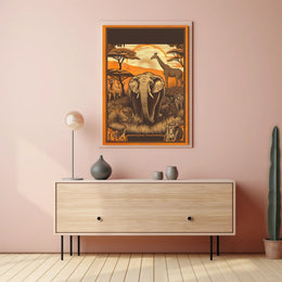 Safari Wildlife Adventure: Majestic Elephant and Savanna Scene Poster