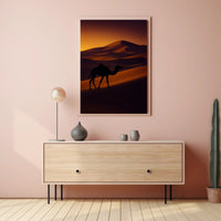 Camel Silhouette at Sunset Travel Poster