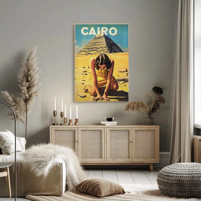 Cairo Pyramid Woman Desert Vintage Egypt Travel Poster