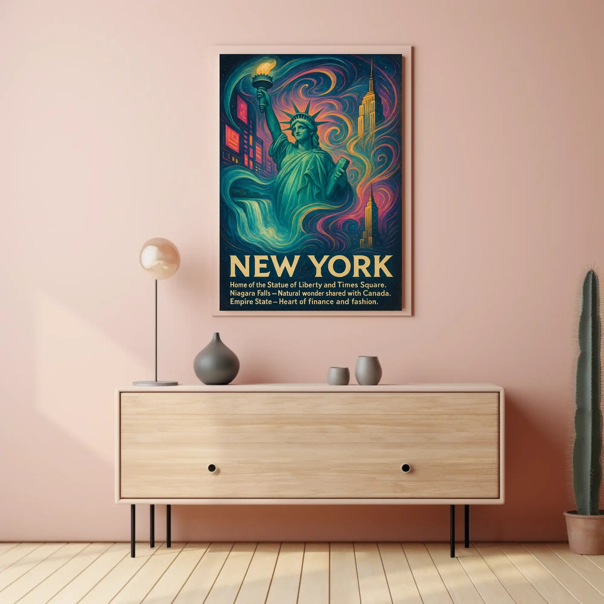 New York Landmarks City Skyline Poster Vintage Wall Art