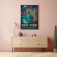 New York Landmarks City Skyline Poster Vintage Wall Art