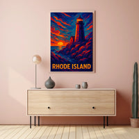 Rhode Island Lighthouse At Sunset Poster