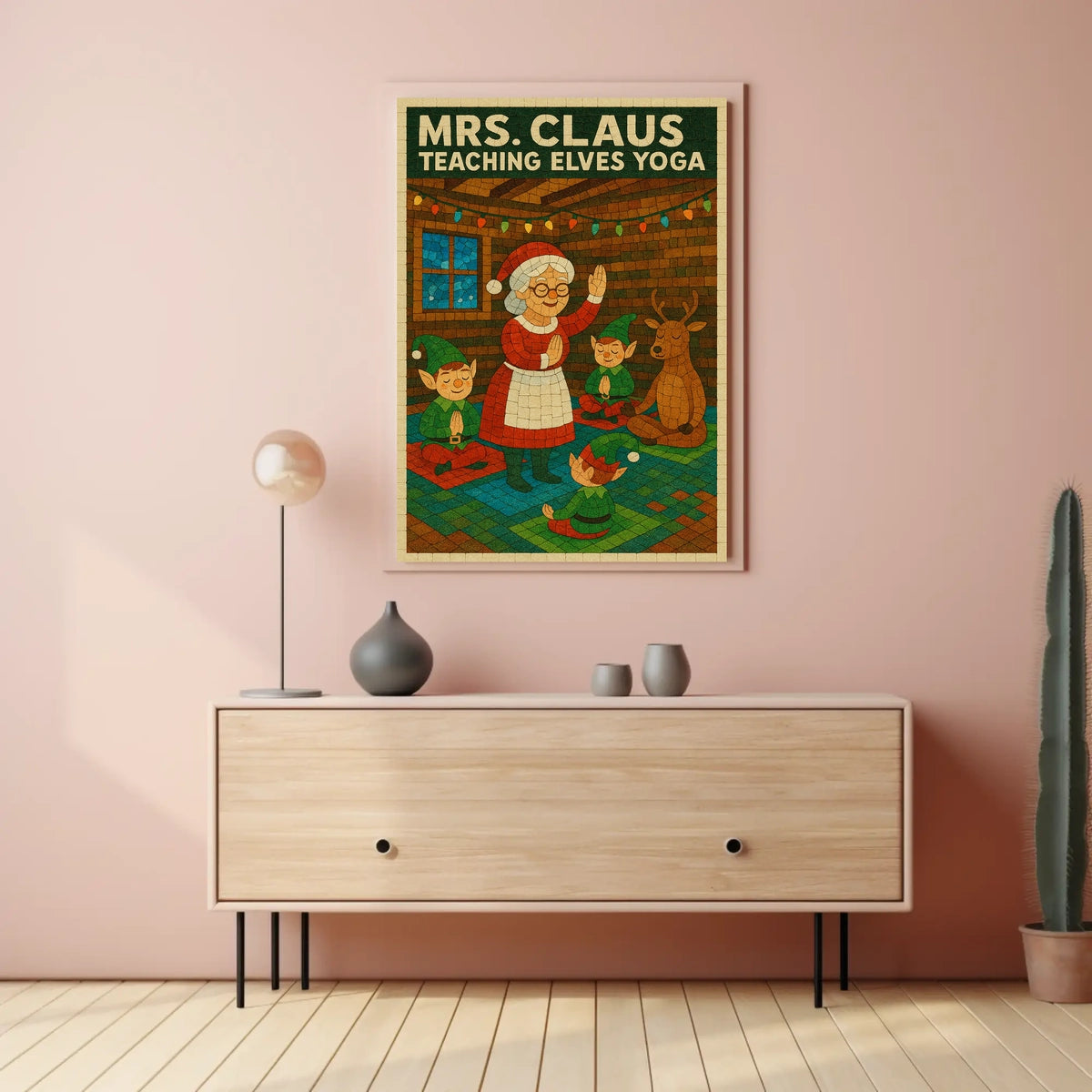 Mrs. Claus Teaching Elves Yoga Poster