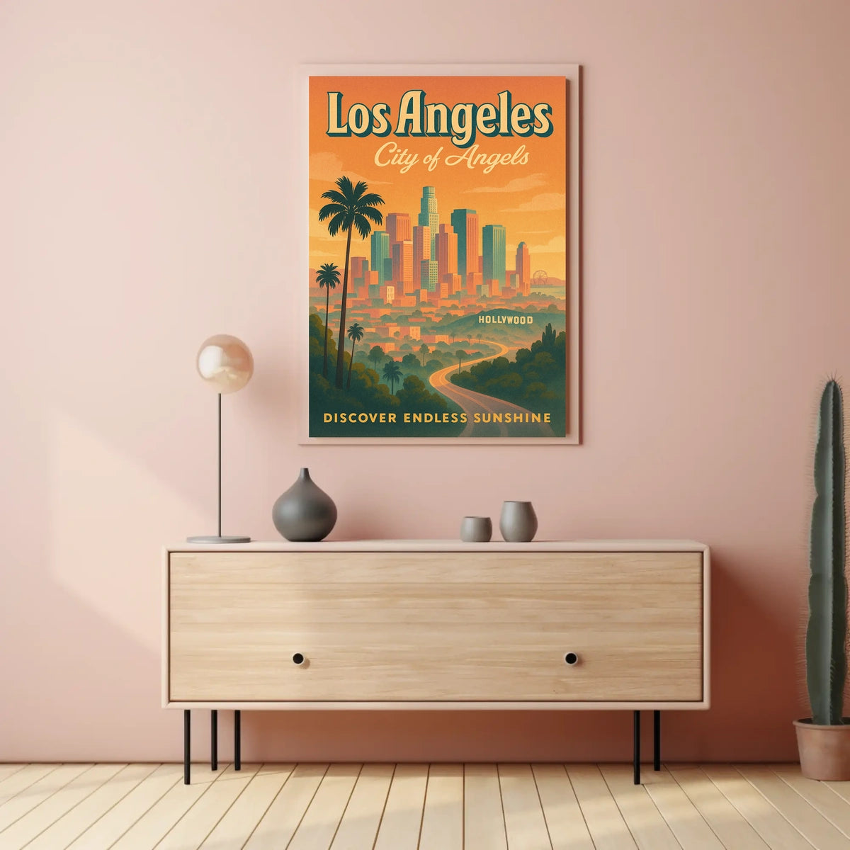 Los Angeles Retro Skyline Travel Poster Art Print