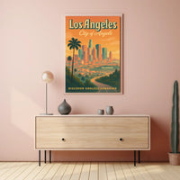 Los Angeles Retro Skyline Travel Poster Art Print