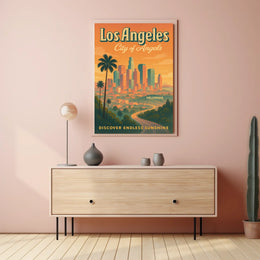 Los Angeles Retro Skyline Travel Poster Art Print