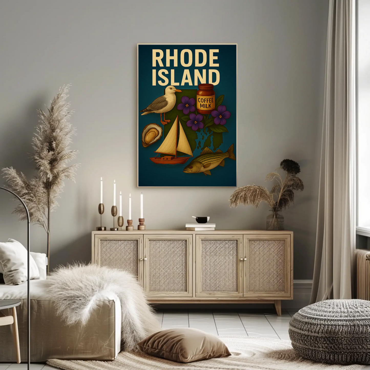 Rhode Island Icons Coffee Milk Sailboat State Pride Travel Poster Travel Poster