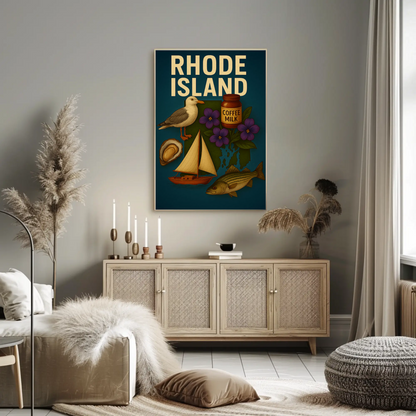 Rhode Island Icons Coffee Milk Sailboat State Pride Travel Poster Travel Poster