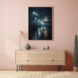 Vintage Nighttime Pavilion Scene Historical Art Poster