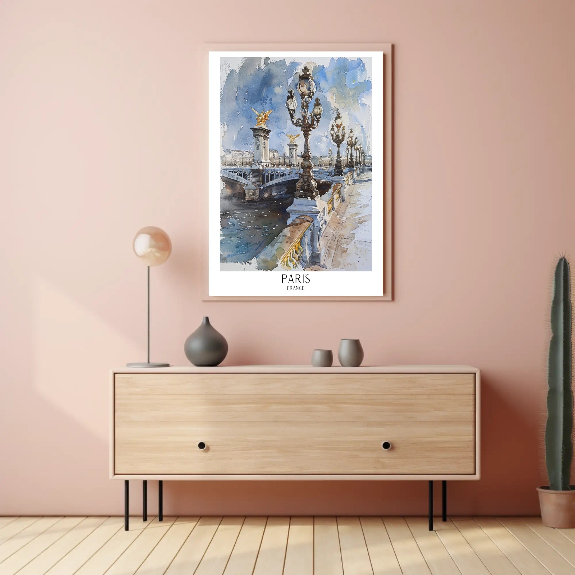 Watercolor Elegance: Pont Alexandre III Urban or Cityscape Poster PosterGoat