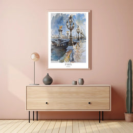 Watercolor Elegance: Pont Alexandre III Urban or Cityscape Poster PosterGoat